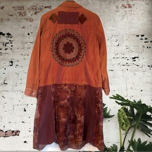 Upcycled corduroy and vintage floral doily patched boho duster jacket